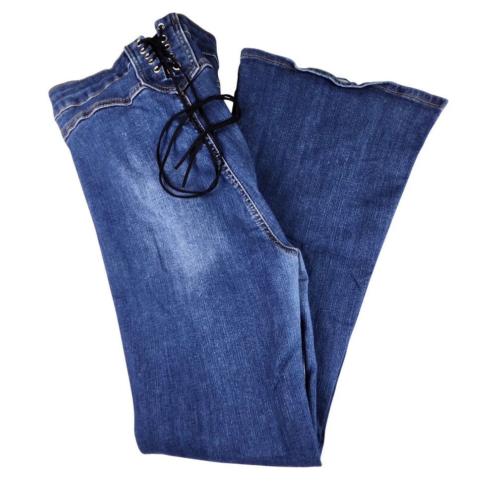 S.O.N.G. Fit N Flare Jeans Women 15/32 Blue Lace-Up Back High Rise